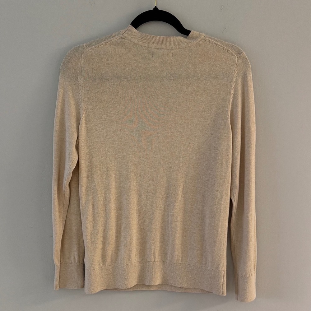 Quince‎ Womens Organic Cotton Cashmere V-Neck Sweater Oatmeal Beige Small - Picture 4 of 8